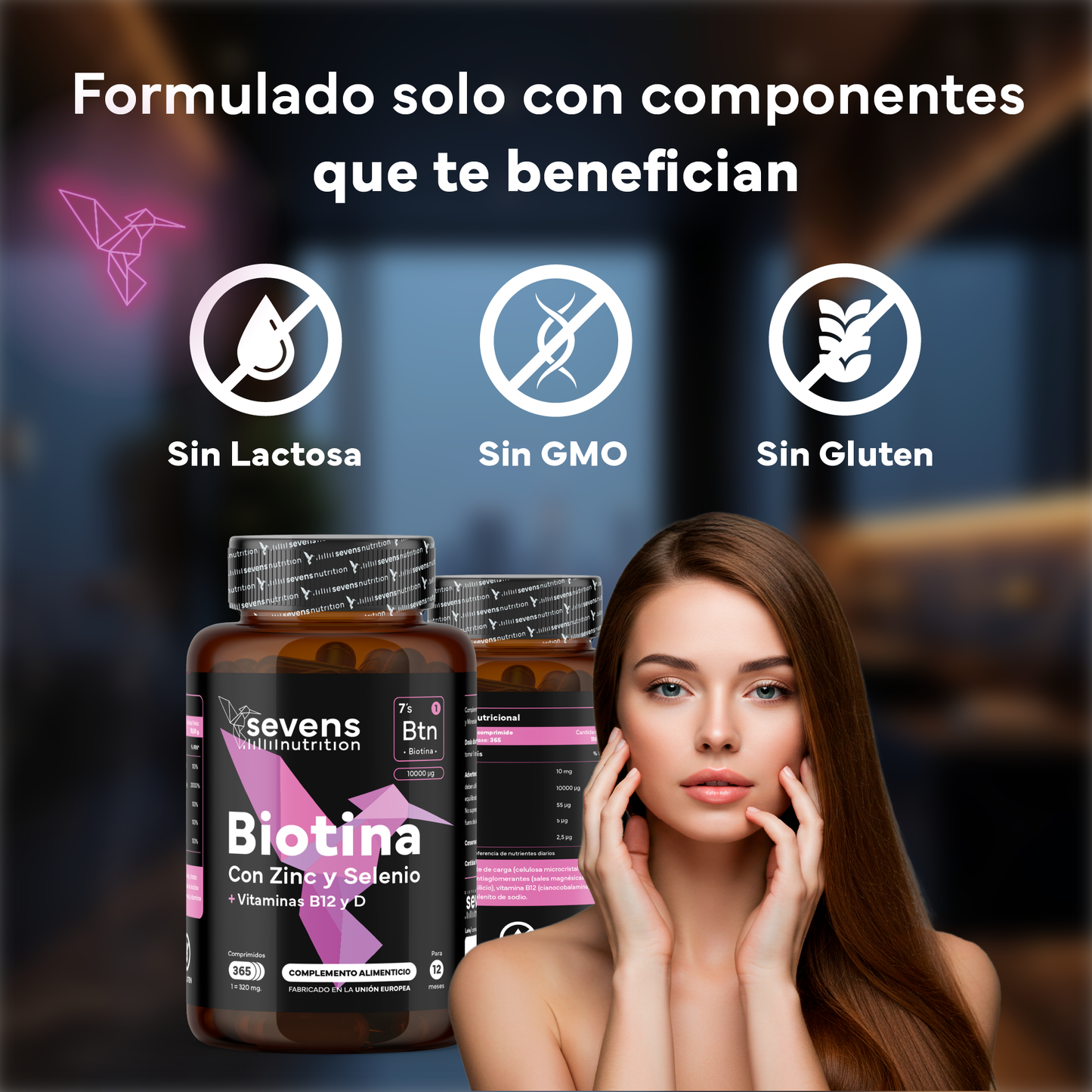 Biotina 10,000 Mcg Sevens Nutrition. Fortalece Cabello, Piel Y Uñas.