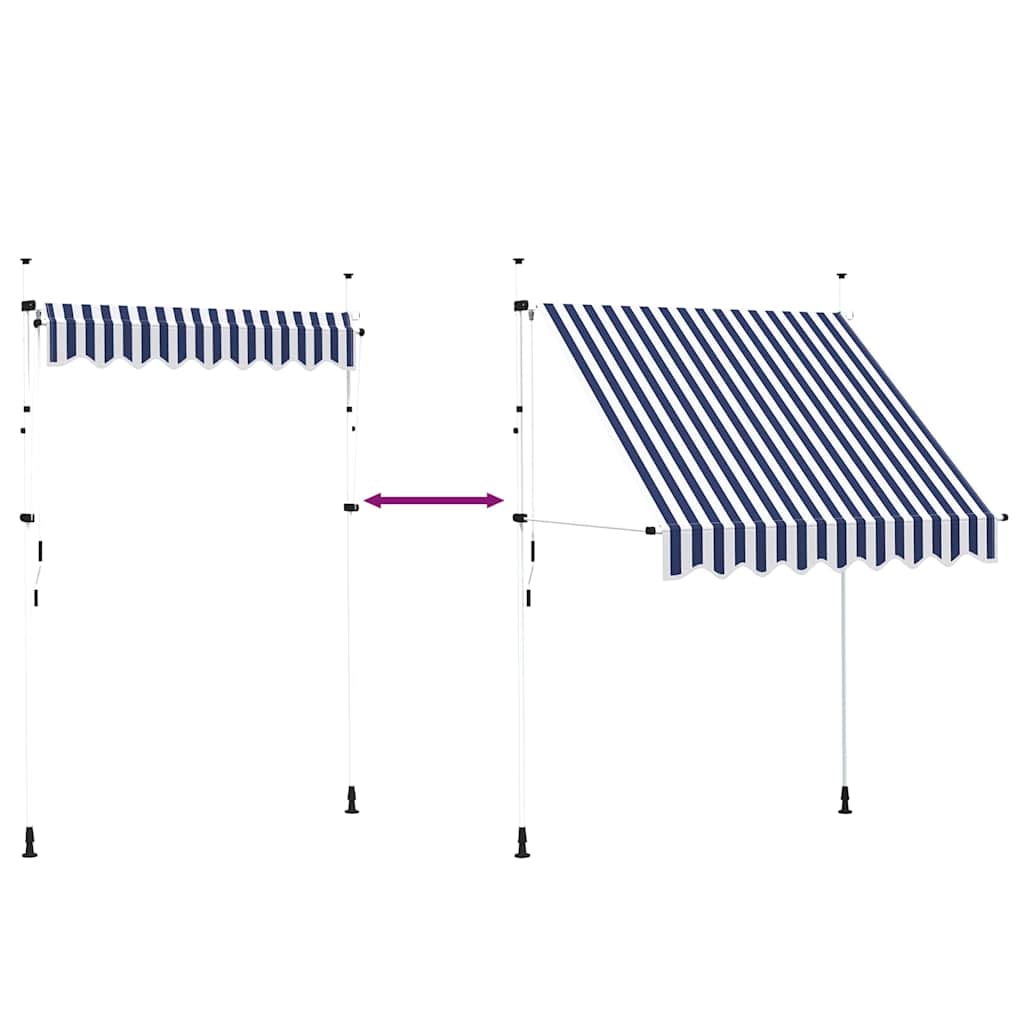 Toldo Manual Retráctil 200 Cm Azul Y Blanco A Rayas_5