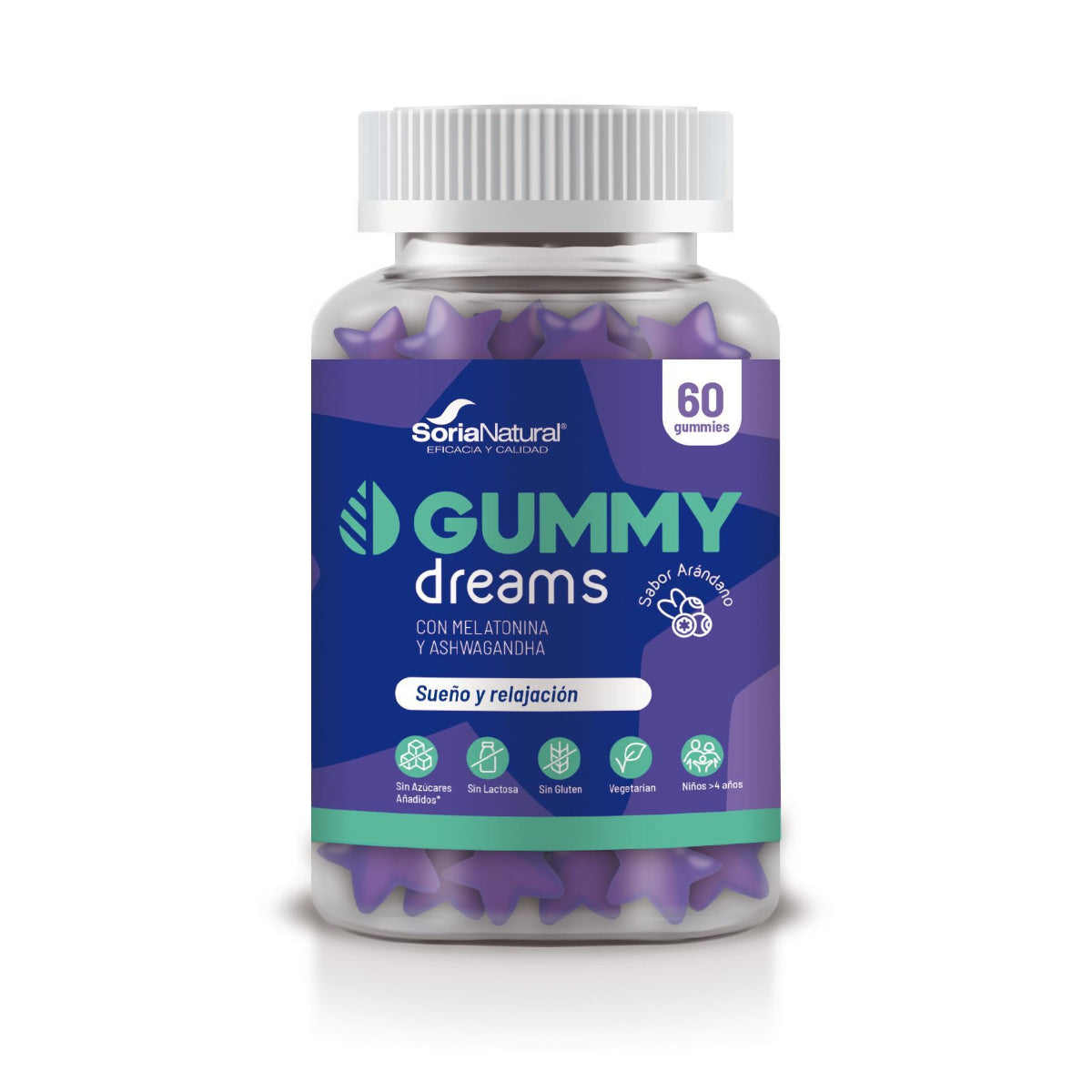 Gominolas Melatonina Gummy Dreams Sabor Arándano, Soria Natural, 60 comprimidos