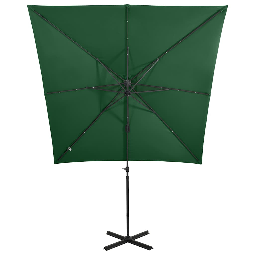 Vidaxl Sombrilla De Jardín Voladiza Con Palo Y Luces Led Verde 250 Cm_4