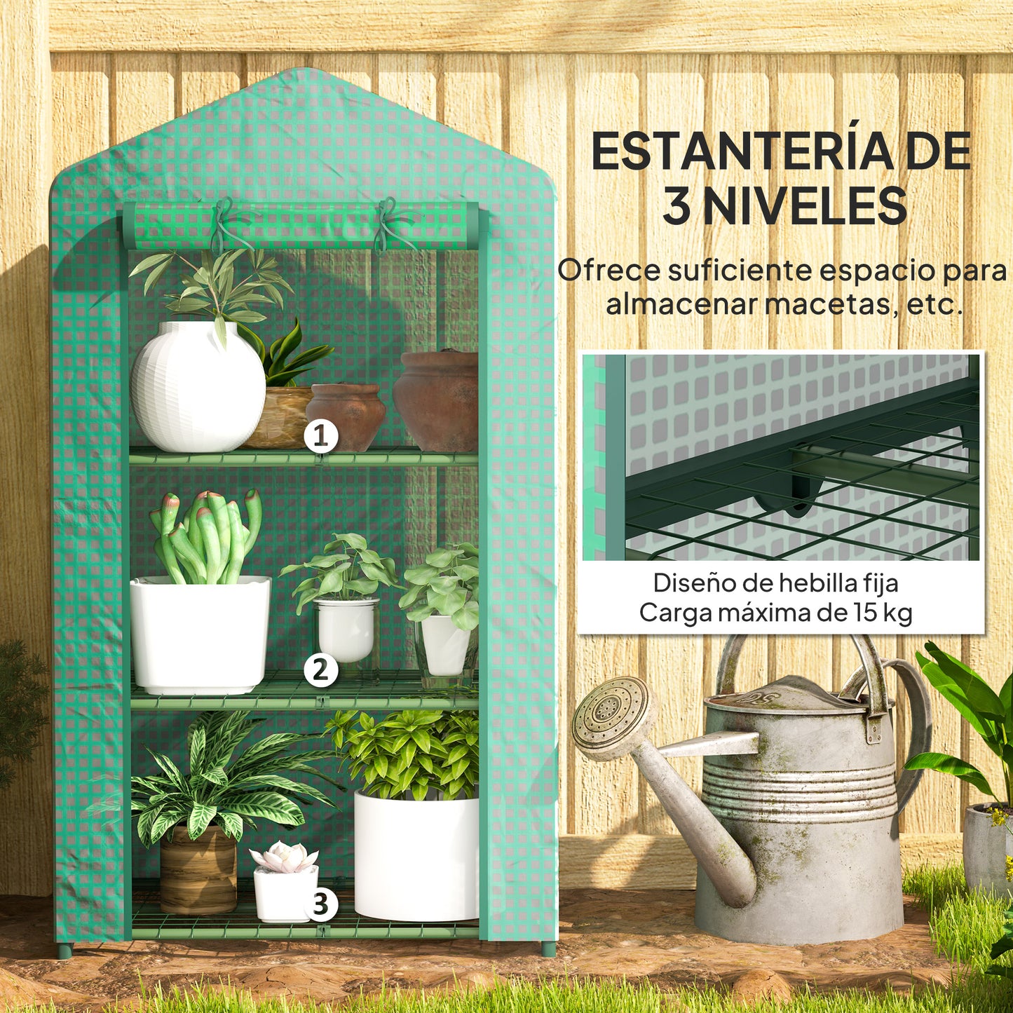 Outsunny Invernadero Jardín Terraza Con 3 Estantes Metálicos Y Puerta Enrollable_5