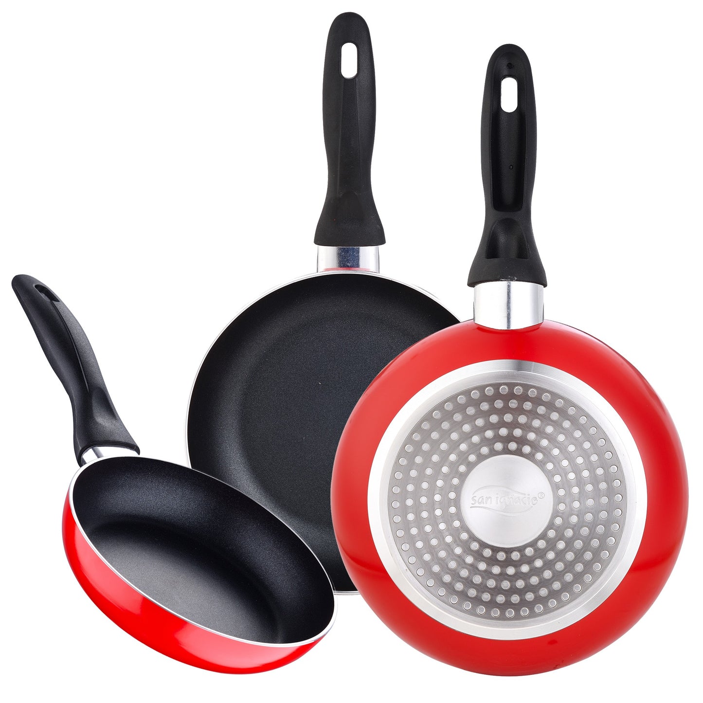 Batería De Cocina 5 Piezas Acero Inoxidable + Set 3pcs Sartenes 16/20/24 Rojo + Olla A Presión 22cm 5l San Ignacio_4