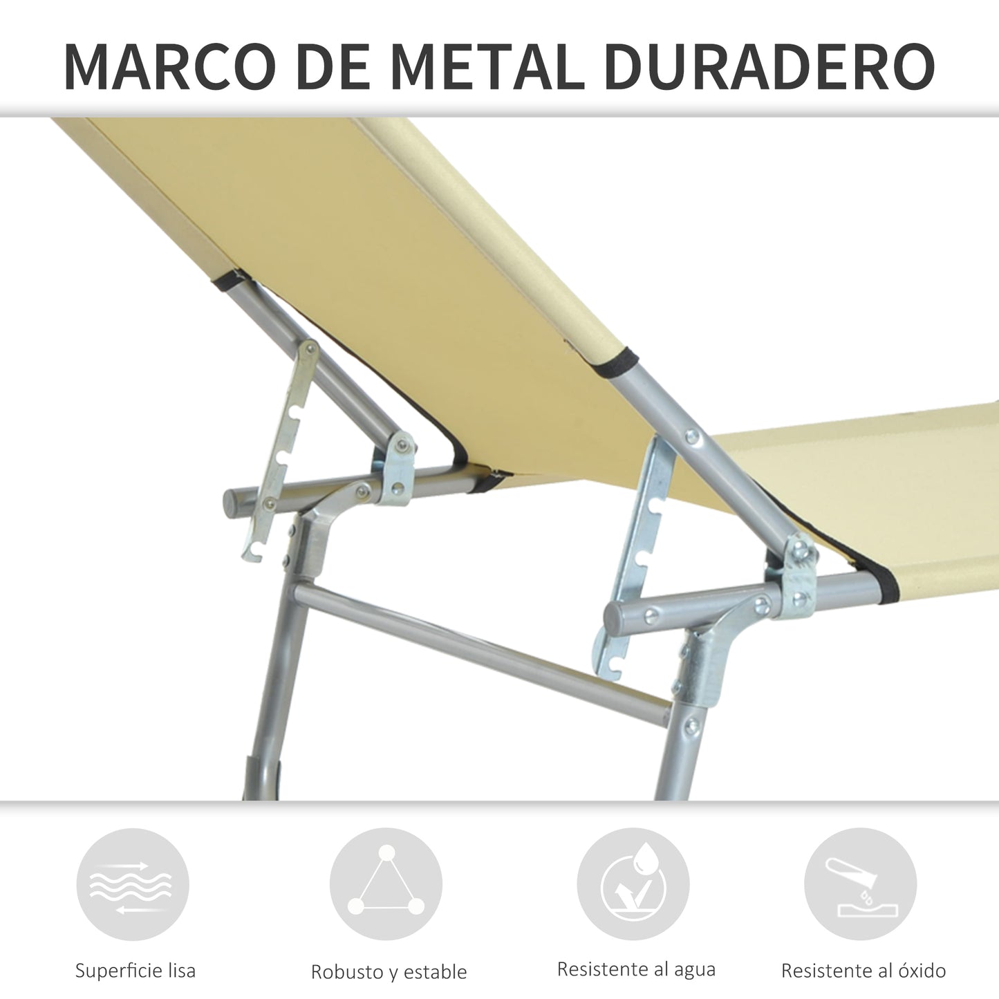 Outsunny Cama De Camping Plegable Tumbona Plegable Carga 120kg 187x58x28cm Beige_5