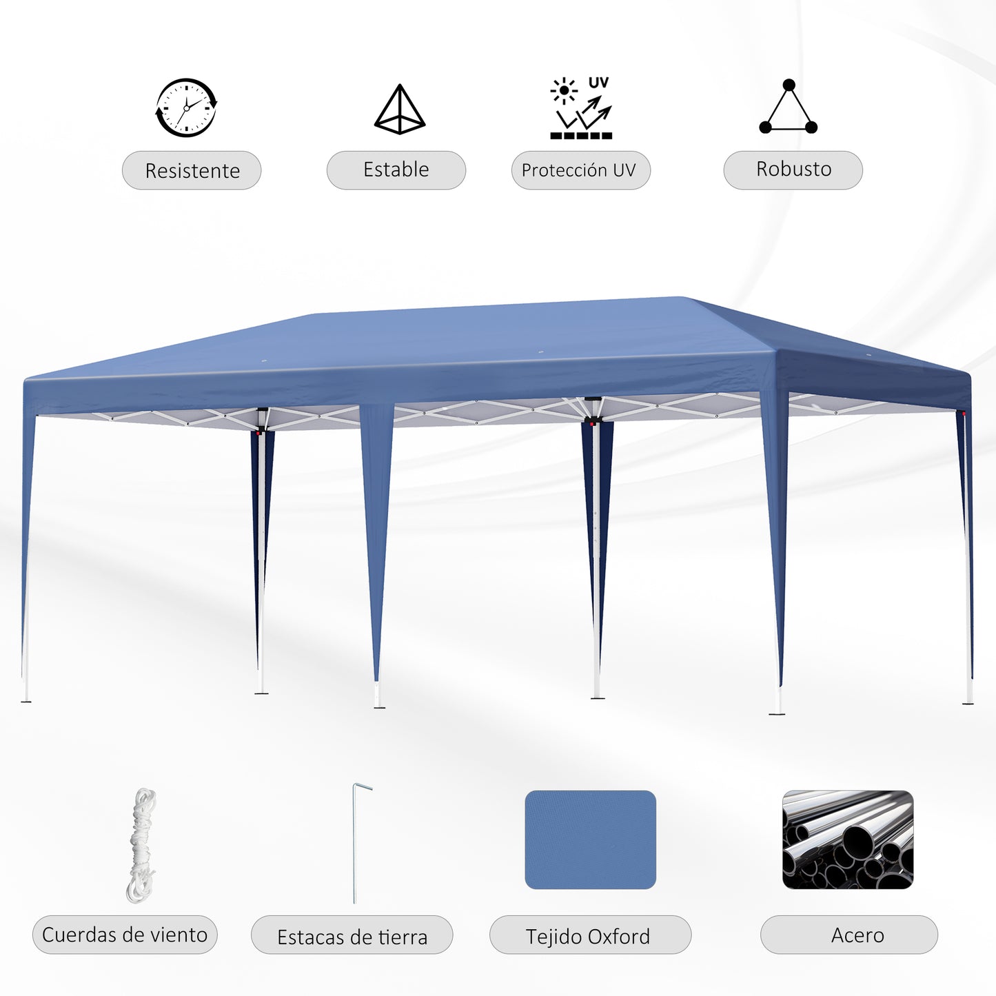 Outsunny Carpa Plegable 6x3 M Con Altura Ajustable En 3 Niveles Azul_5