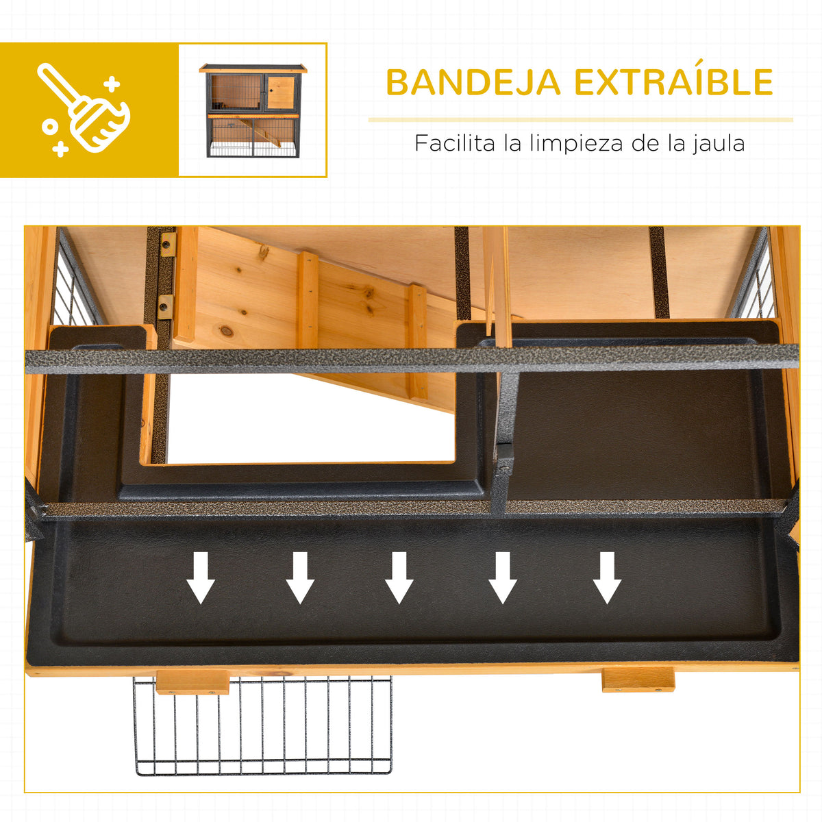 Pawhut Conejera De Exterior Madera 2 Pisos Rampa Bandeja Extraíble Puerta_5