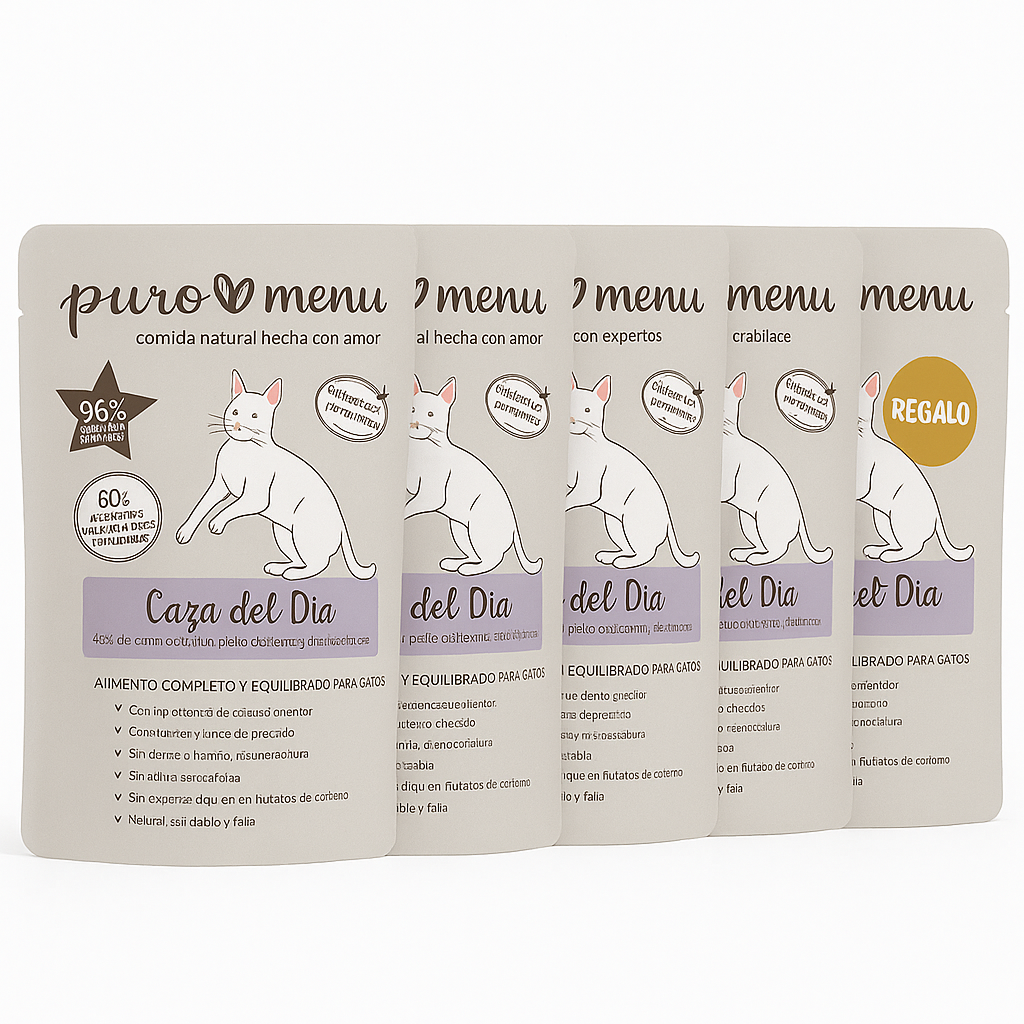 Pack ahorro 5x4 : Comida húmeda Barf gatos Caza del día (Conejo) 5 x 100g