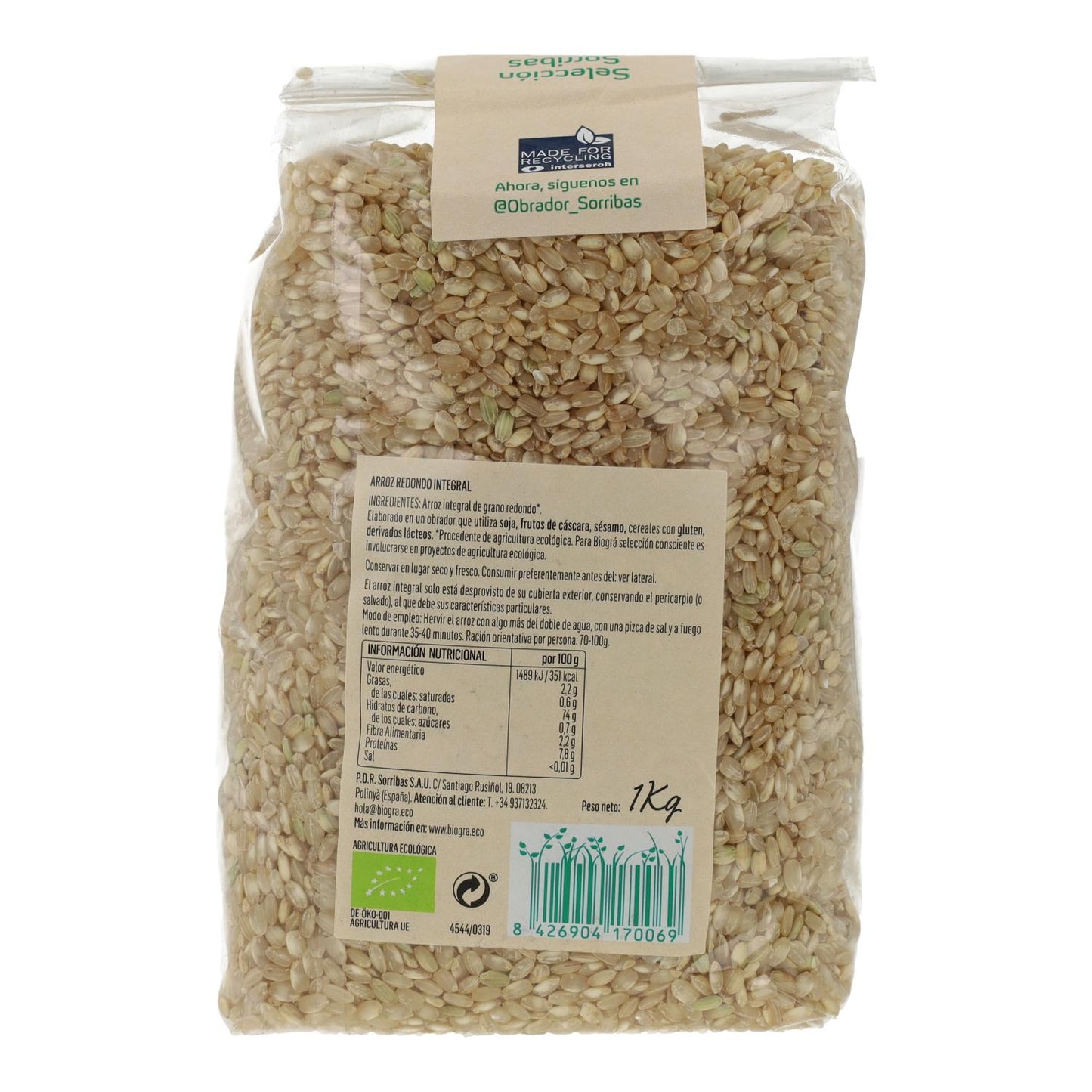 Arroz Integral grano redondo Biográ, 1 kg