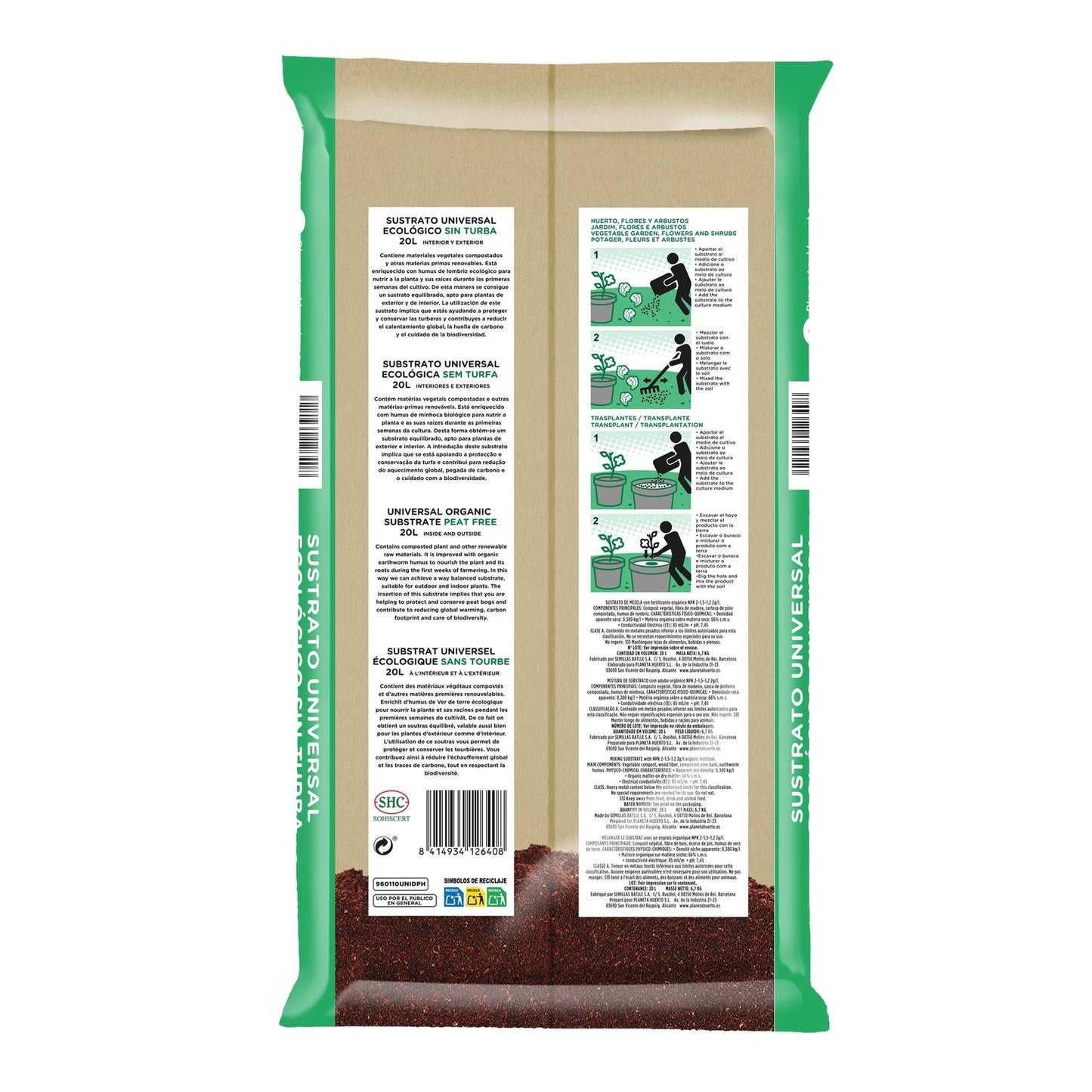 Sustrato Universal Sin Turba ECO Planeta Huerto 20 L