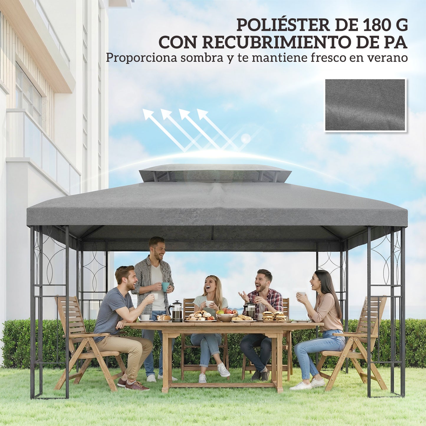 Outsunny Techo De Repuesto Para Cenador 4x3 M Con Techo Doble Anti-uv Gris_5