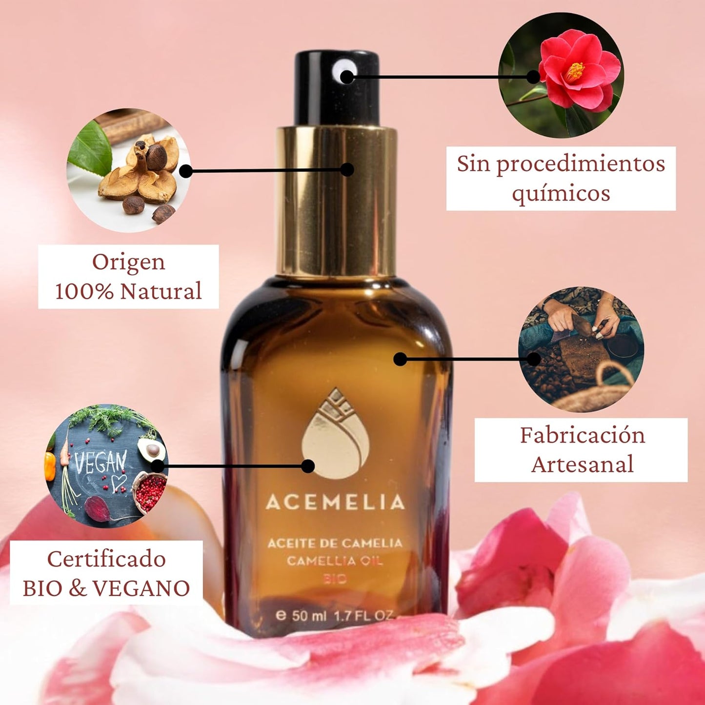 Aceite De Camelia Bio 30 ml Hidratación total para el rostro, cabello y cuerpo