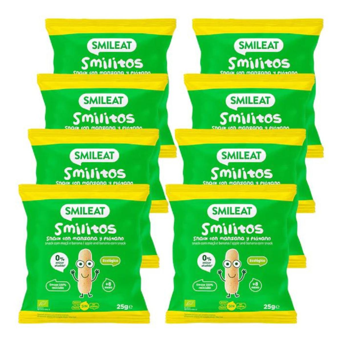 Pack 8 xSmilitos, gusanitos de manzana y plátano 25g snack Smileat