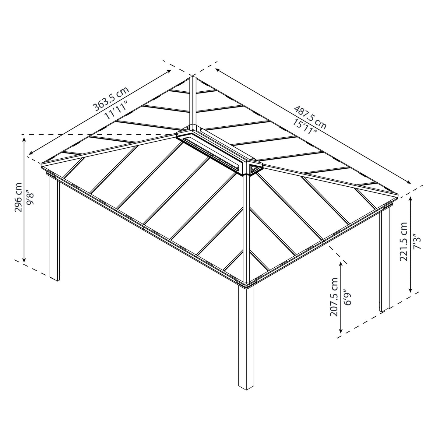 Gazebo sombreado cenador Dallas 360x843 cm