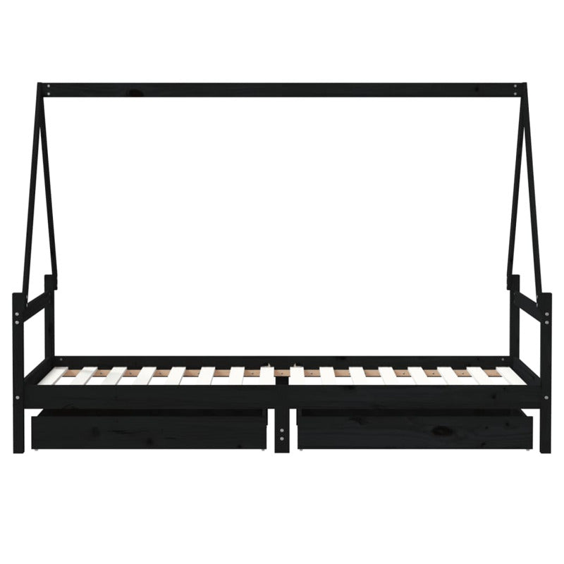 Vidaxl Estructura De Cama Niños Con Cajones Madera Pino Negro 80x200cm_5