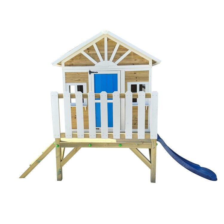 Casita Infantil De Madera Por Paneles Masgames Visby Elevada 60 Cm Azul.