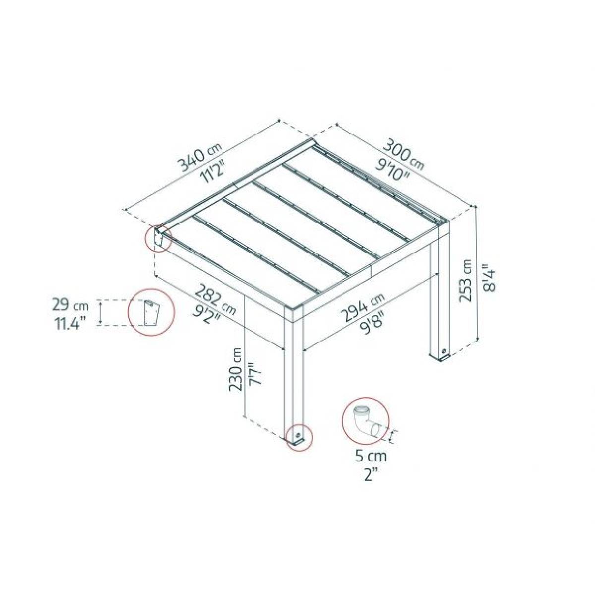 Pérgola adosada de madera de cedro Helsinki 300x340 cm Canopia