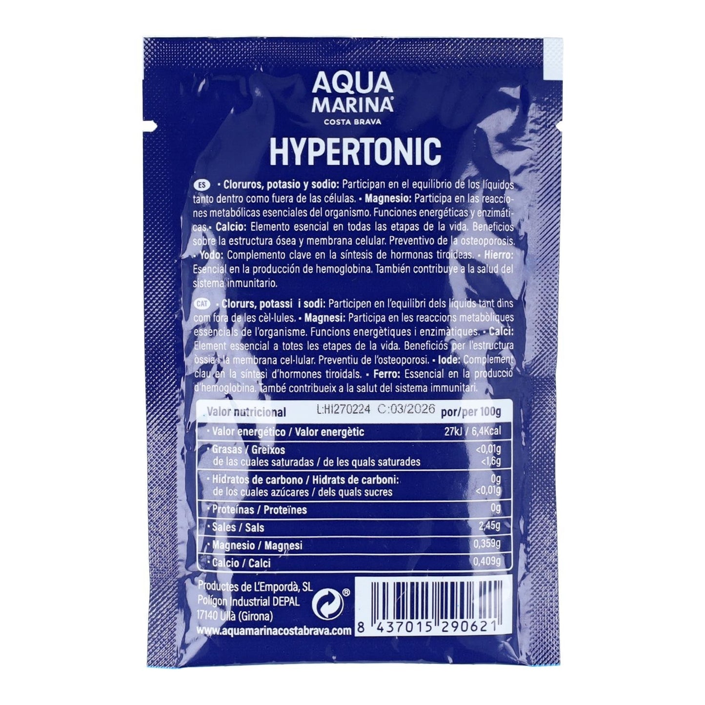 Agua de Mar Hipertónica microfiltrada en stick Aquamarina 30 ml