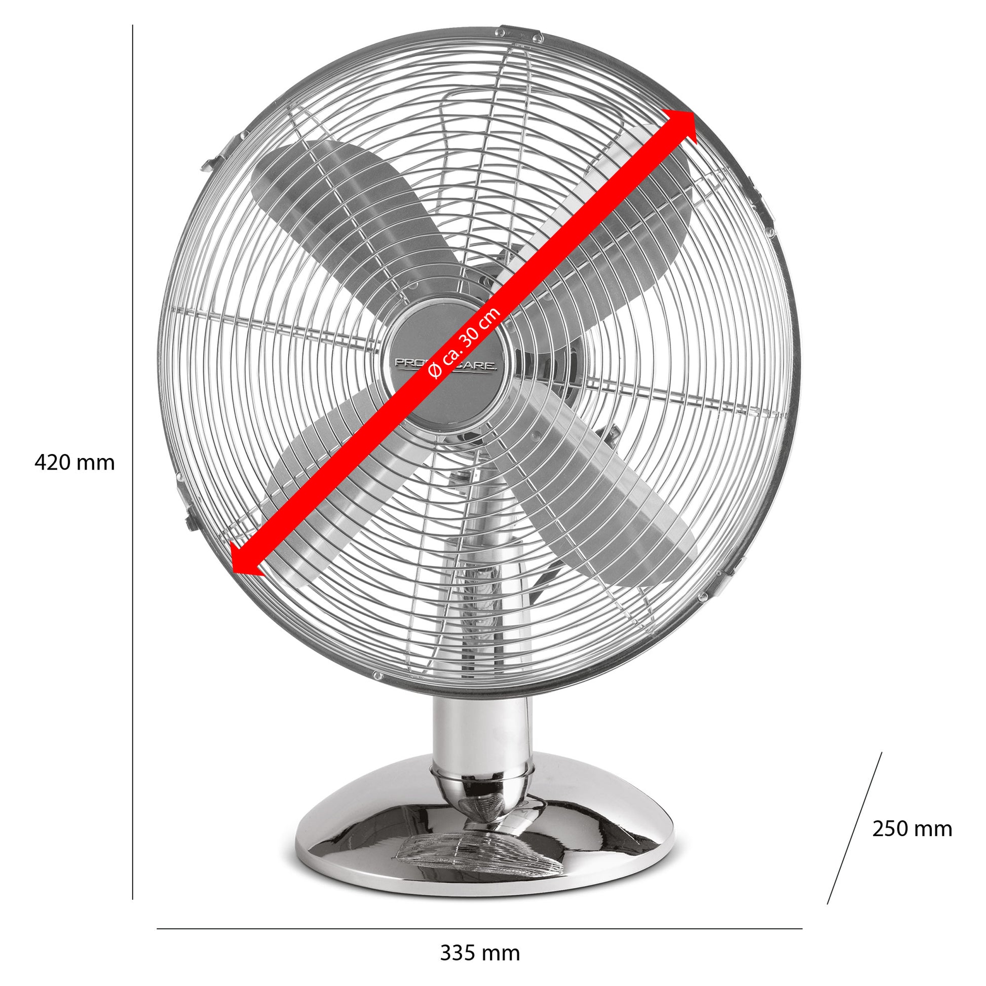 Ventilador De Mesa, Silencioso, Retro, Diámetro Exterior 30 Cm, 3 Velocidades, Oscilante, Proficare Vl 3063m