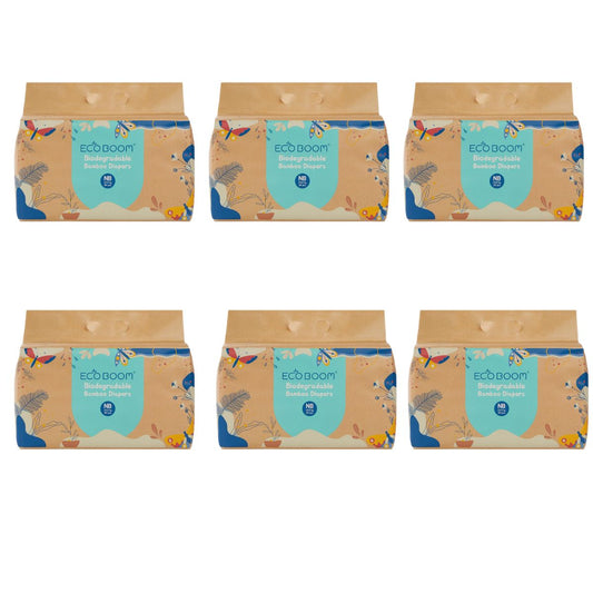 ECOBOOM - Pañal Ecológico de BAMBÚ Eco Boom. 70% Biodegradable, Hipoalergénico (TALLA 1/NB < 3KG, PACK 6 BOLSAS, TOTAL 204 PAÑALES)