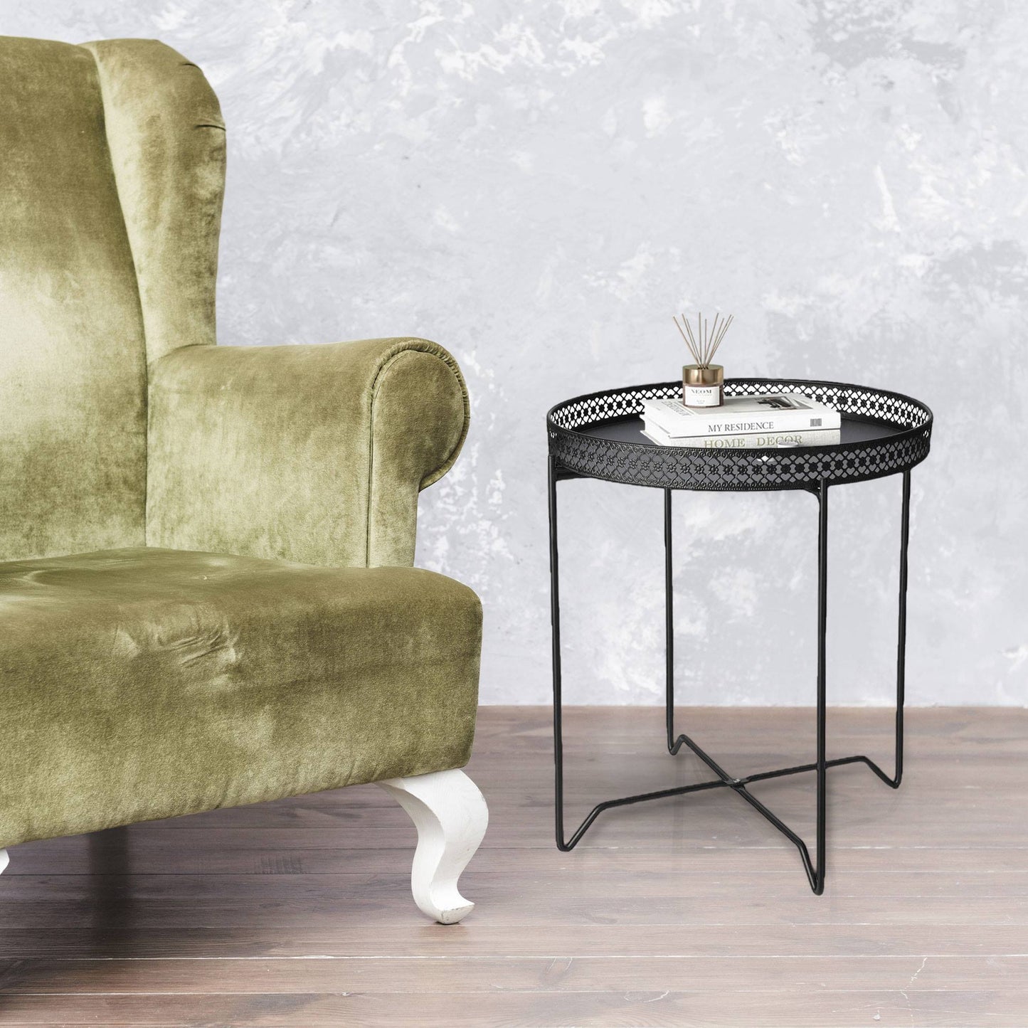 Well Home Mesa Redonda En Metal Color Negro Ø40cm