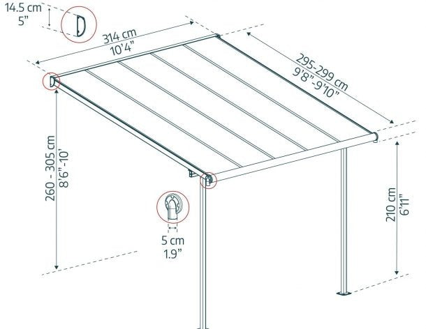 Pérgola adosada Capri 299x314 cm gris Canopia by Palram