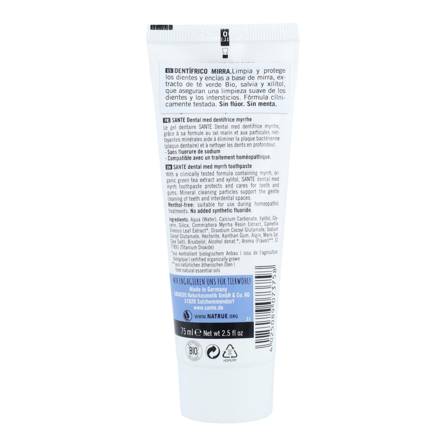 Dentífrico Mirra sin flúor Sante, 75ml