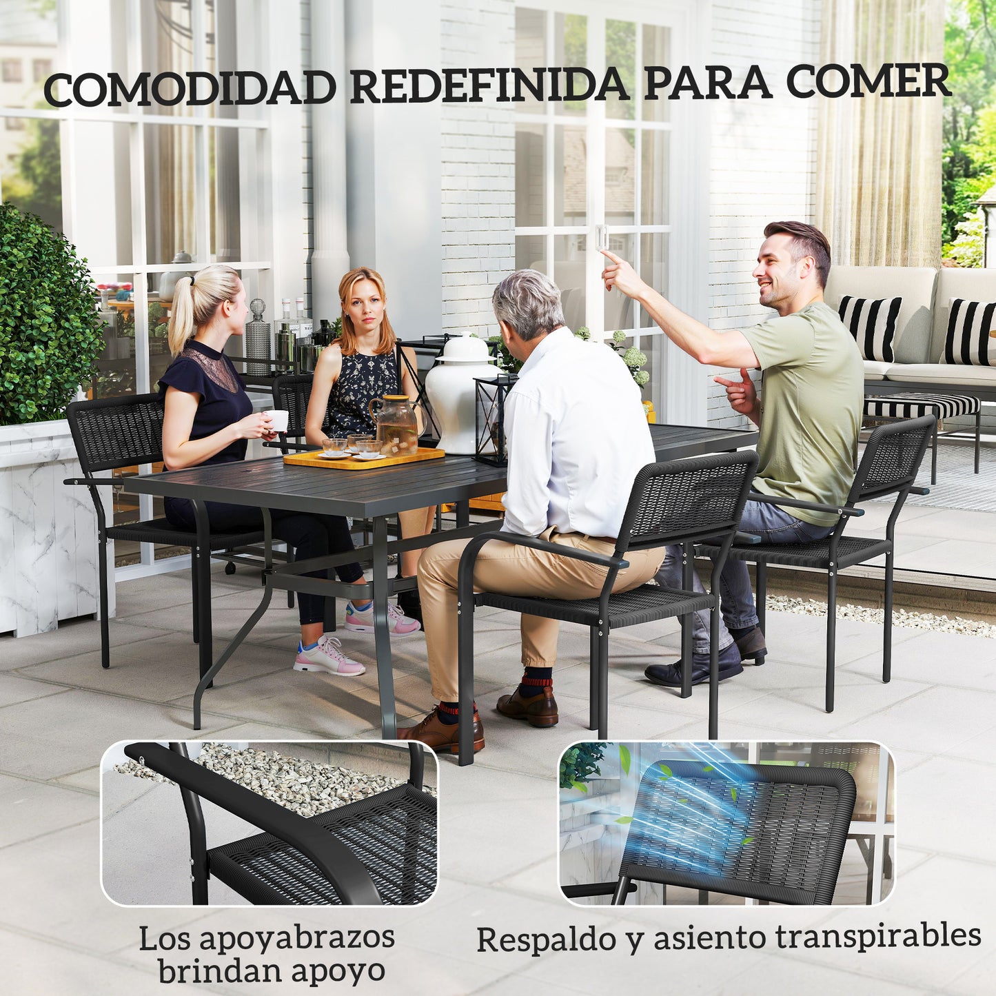 Outsunny Juego De 4 Sillas De Jardín Exterior Apilables 55x60x83 Cm Negro_5