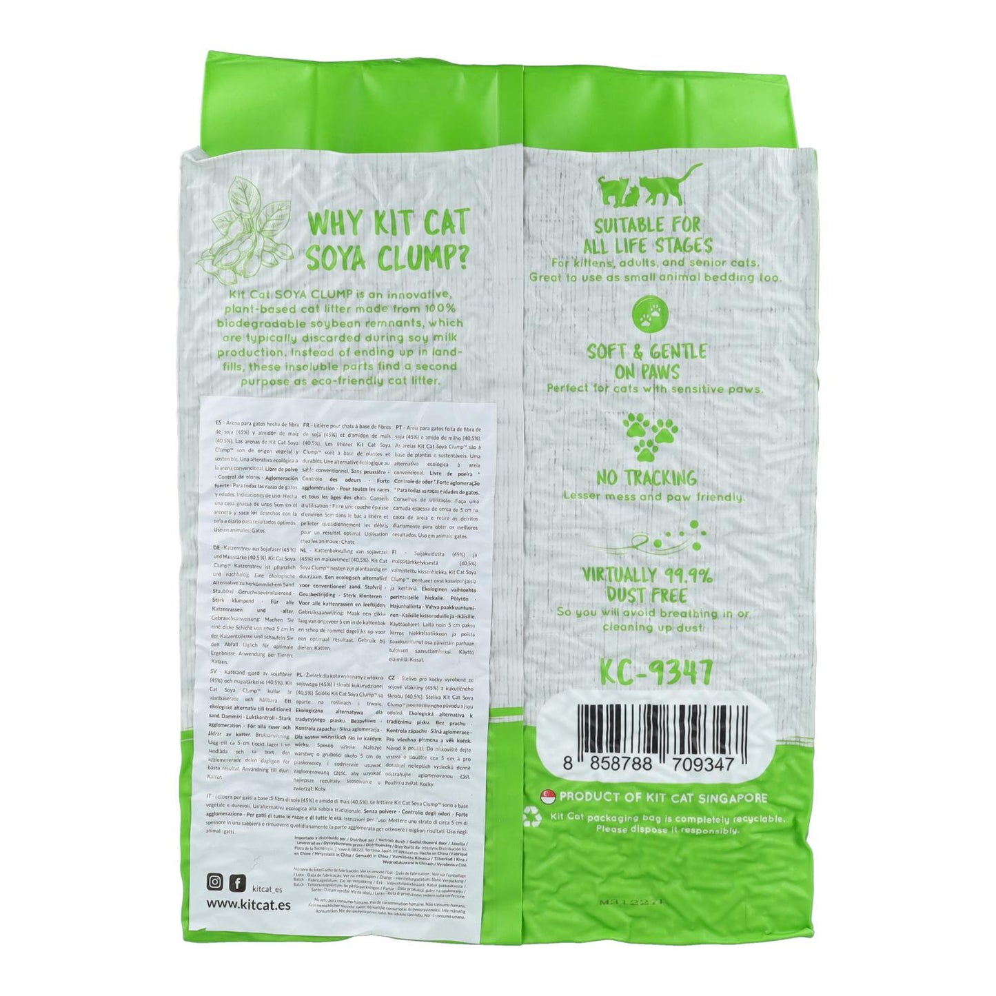 Kit Cat Arena Eco SoyaClump - Green Tea 7 L Arena para gatos