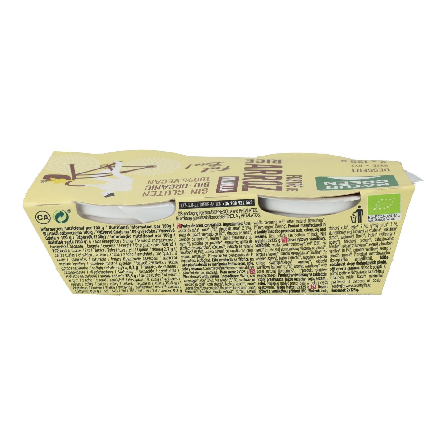 Postre de Arroz Vainilla NaturGreen, 2 X 125 g
