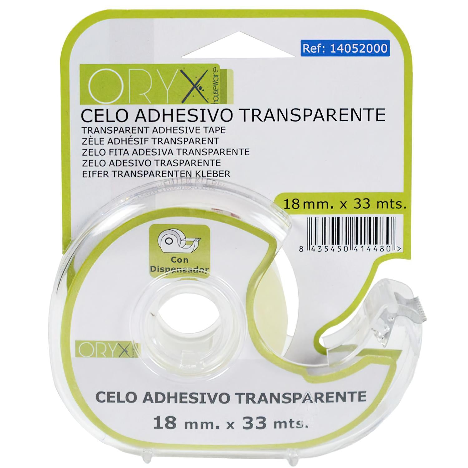 Cinta Celo Adhesivo Transparente 18 Mm. X 33 Mts. Con Dispensador.