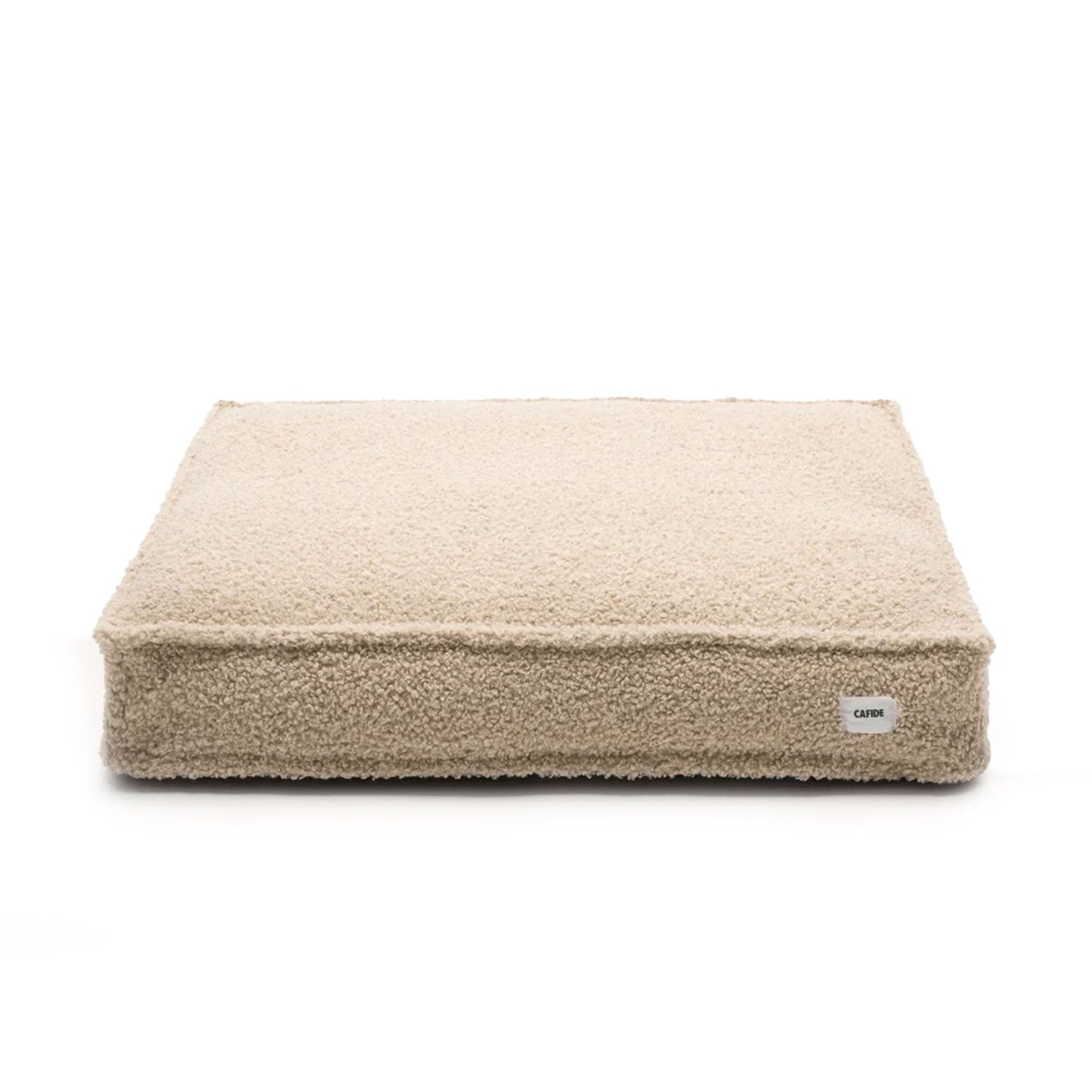Cafide Cama De Material Reciclado Para Perro Con Tejido Estilo Borreguito Beige. Modelo Cuadra.