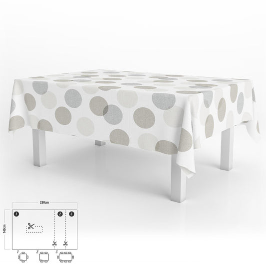 Mantel Hule Rectangular Circulos Beige Impermeable Antimanchas Pvc 140x250 Cm.  Recortable Uso Interior Y Exterior