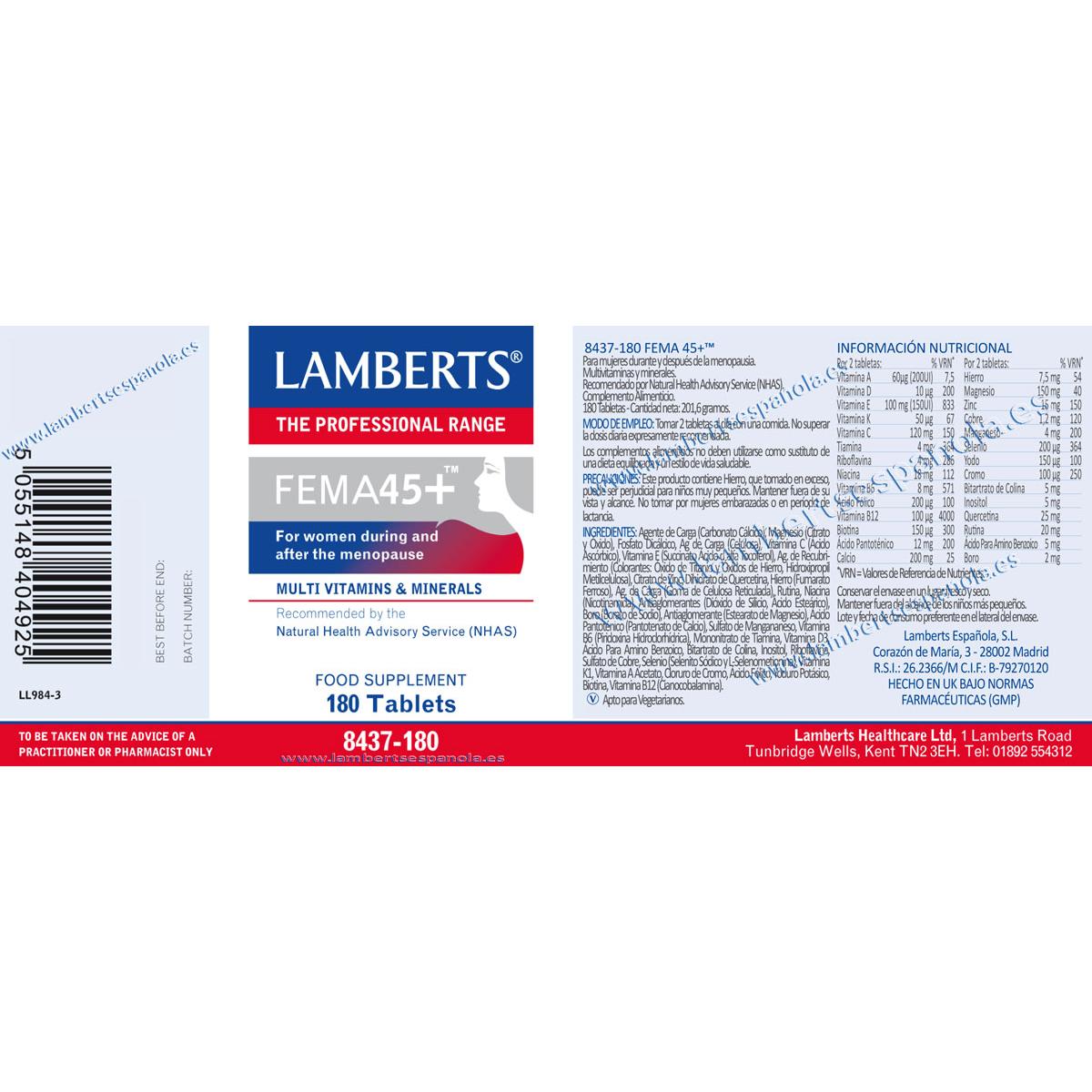 FEMA 45+ 180 tabletas Lamberts