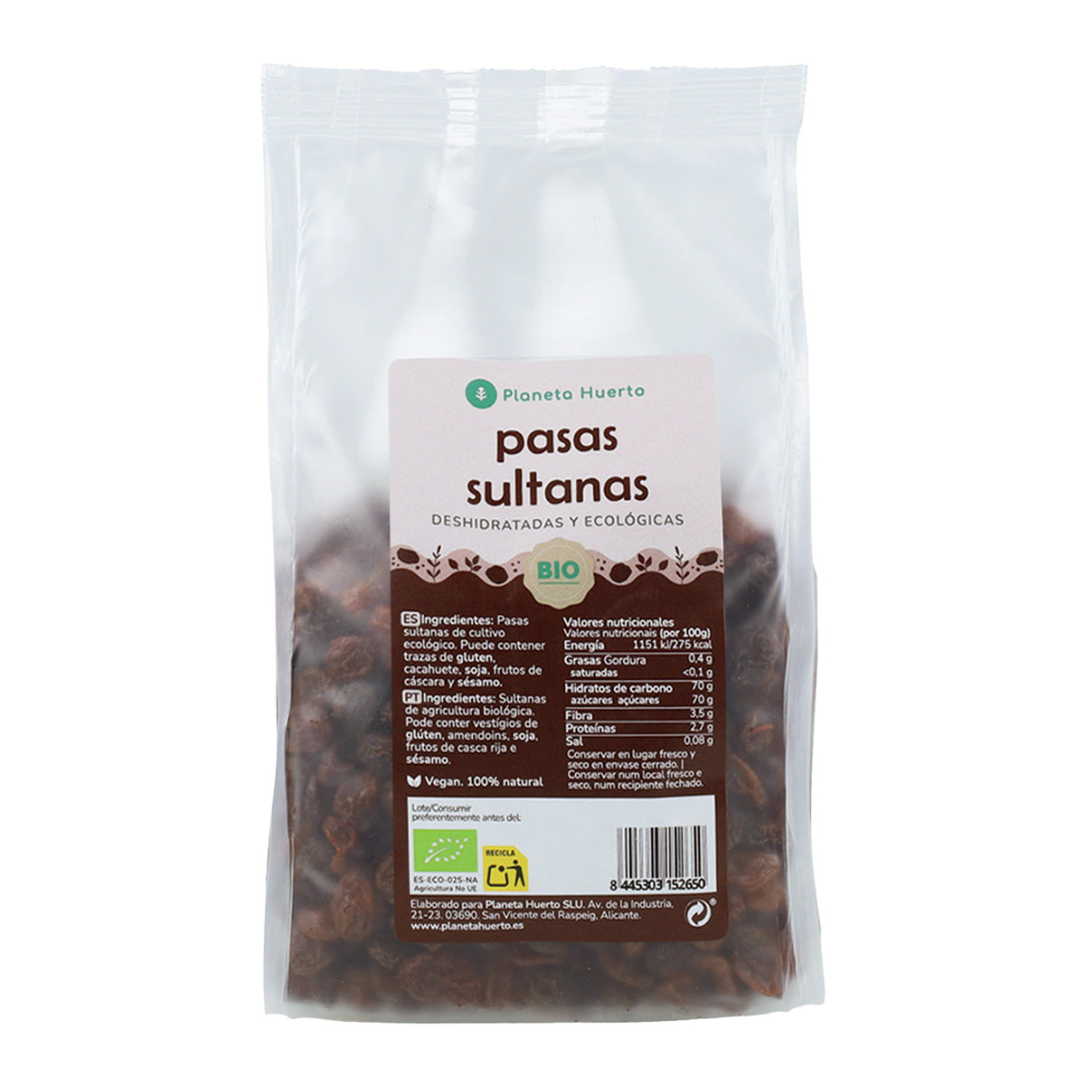 Pasas sultanas ECO Planeta Huerto 500 g