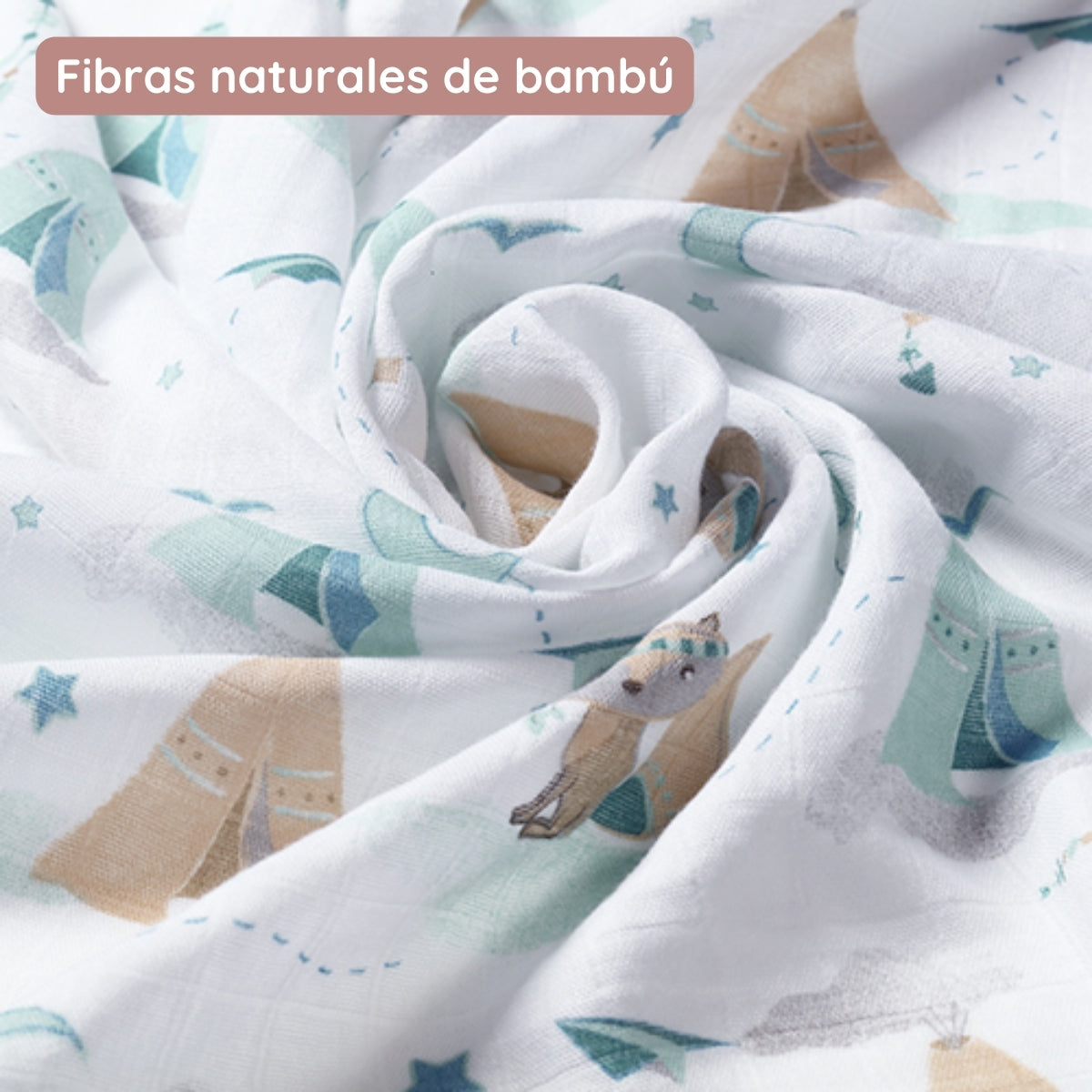 Pack 3 Muselinas Bambú Organico 70x70 Cm Mapache