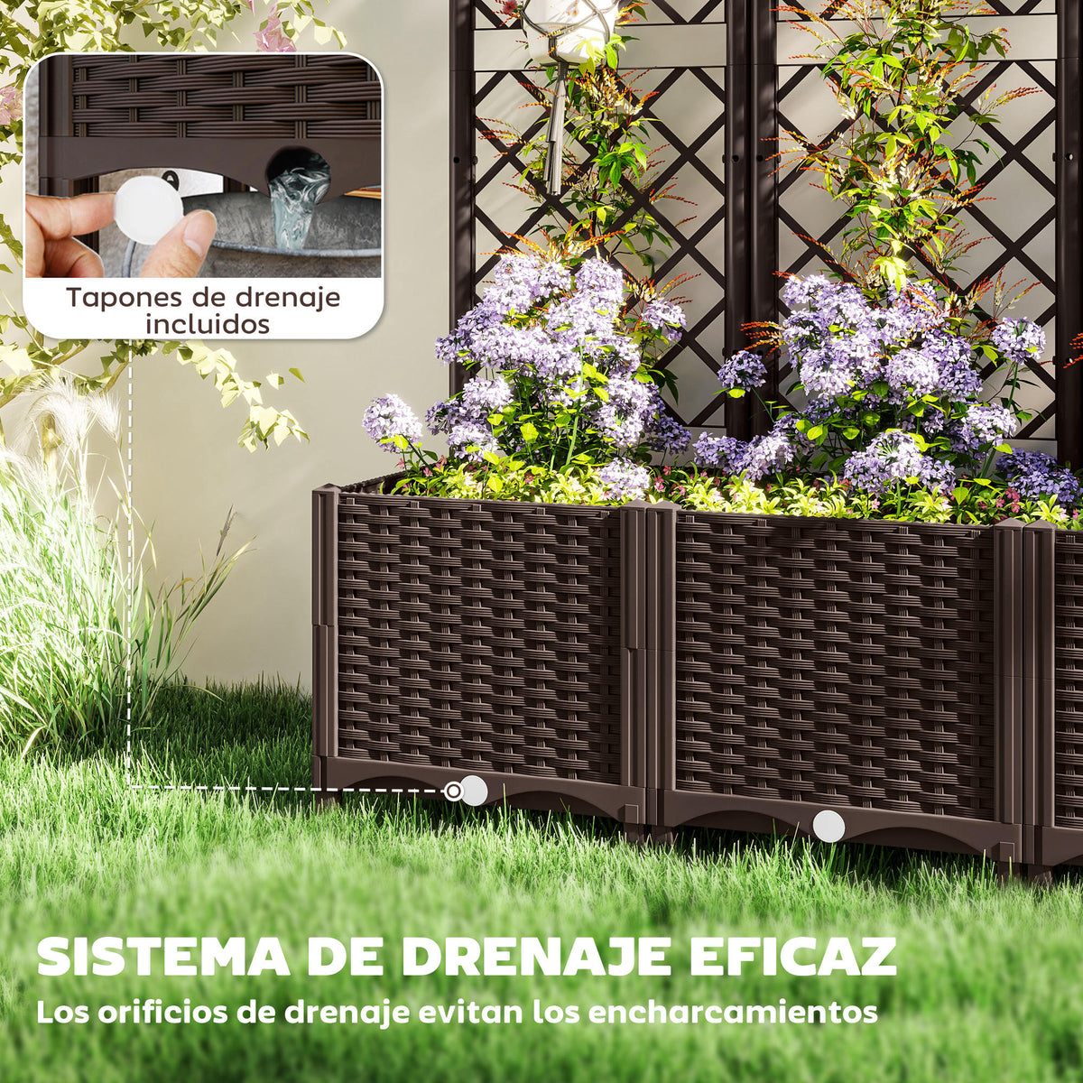 Outsunny Jardinera Con Enrejado De Pp Con Drenaje Y Amplio Espacio 120x40x135 Cm_5