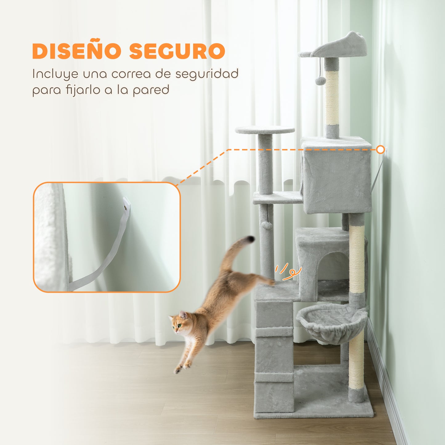 Pawhut Árbol Rascador Para Gatos 180 Cm Con Múltiples Plataformas Gris Claro_5
