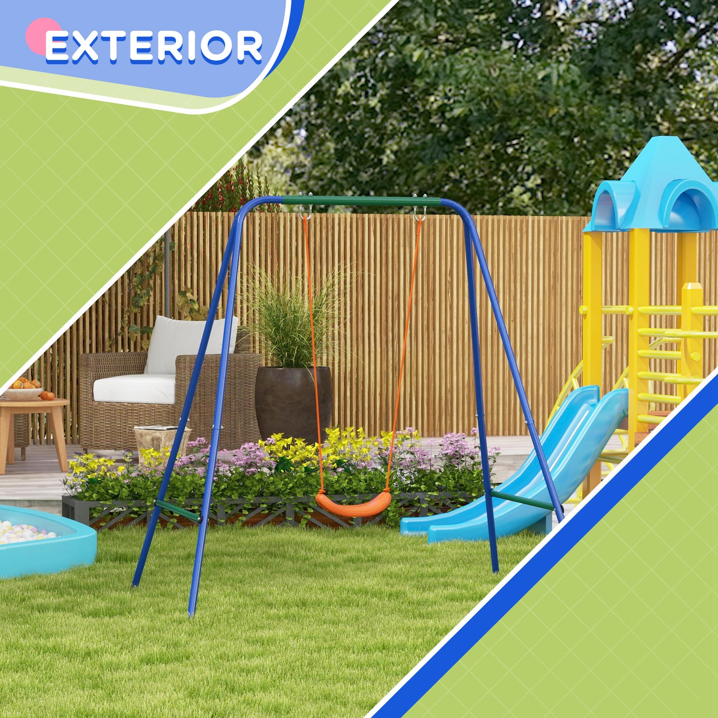Outsunny Columpio Infantil Con Cinturón De Seguridad 180x160x182 Cm Naranja_5