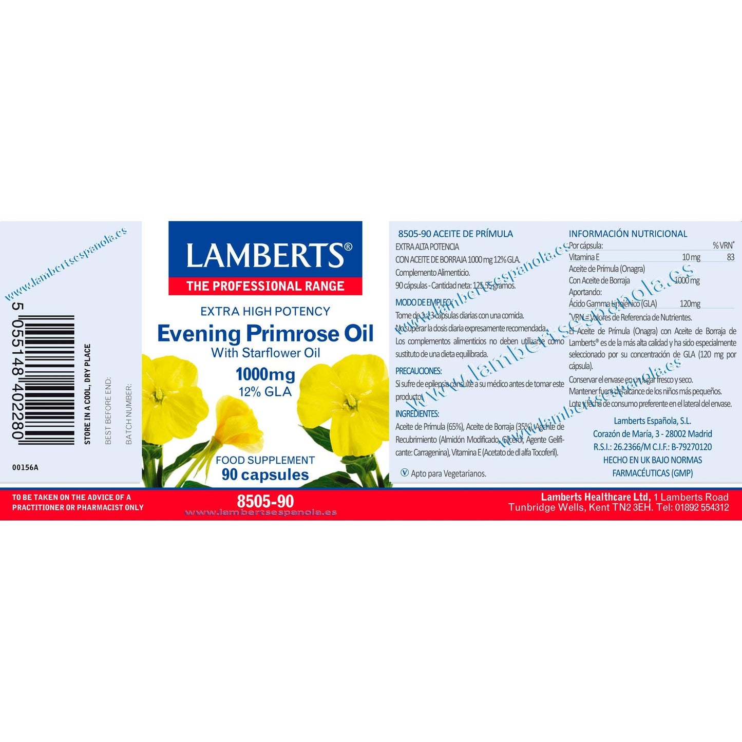 Aceite de Prímula con Borraja Lamberts 90 cápsulas