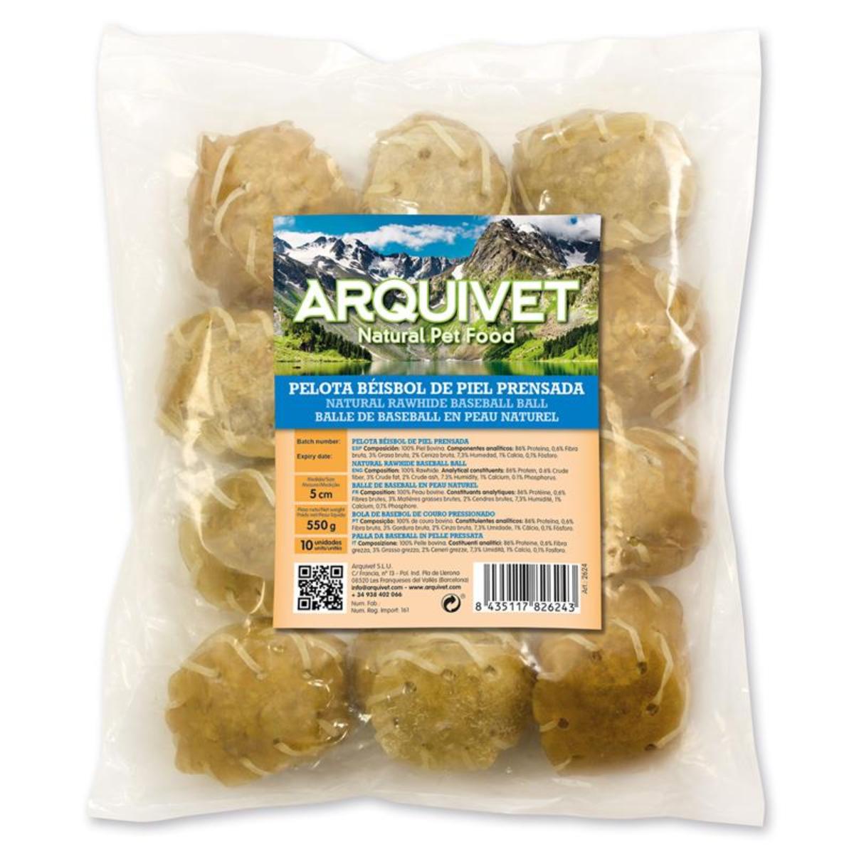 Snack Pelotas Béisbol de piel prensada Perros Arquivet 10 uds 8 cm