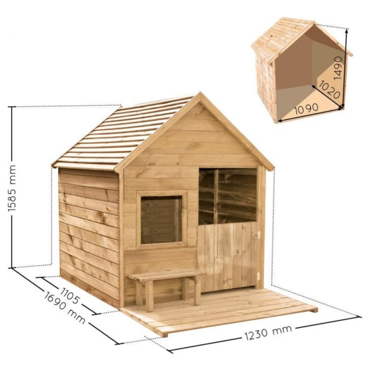 Casita infantil de madera con banco Heidi Soulet