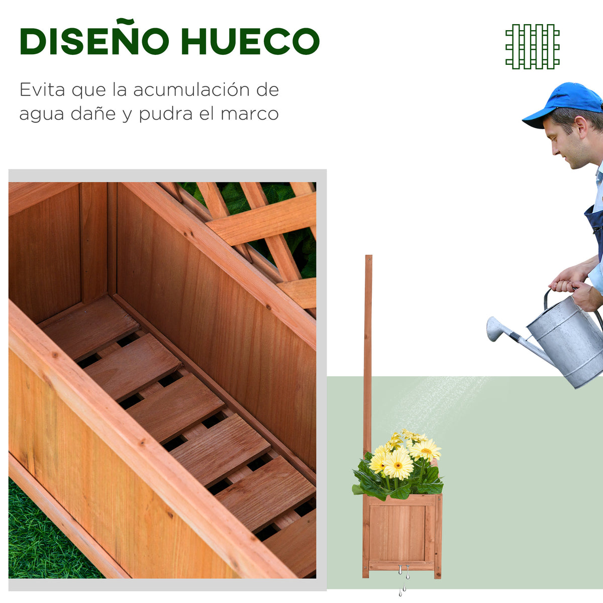 Jardinera Con Enrejado Outsunny Madera De Abeto Marrón 70x28x117 Cm_5
