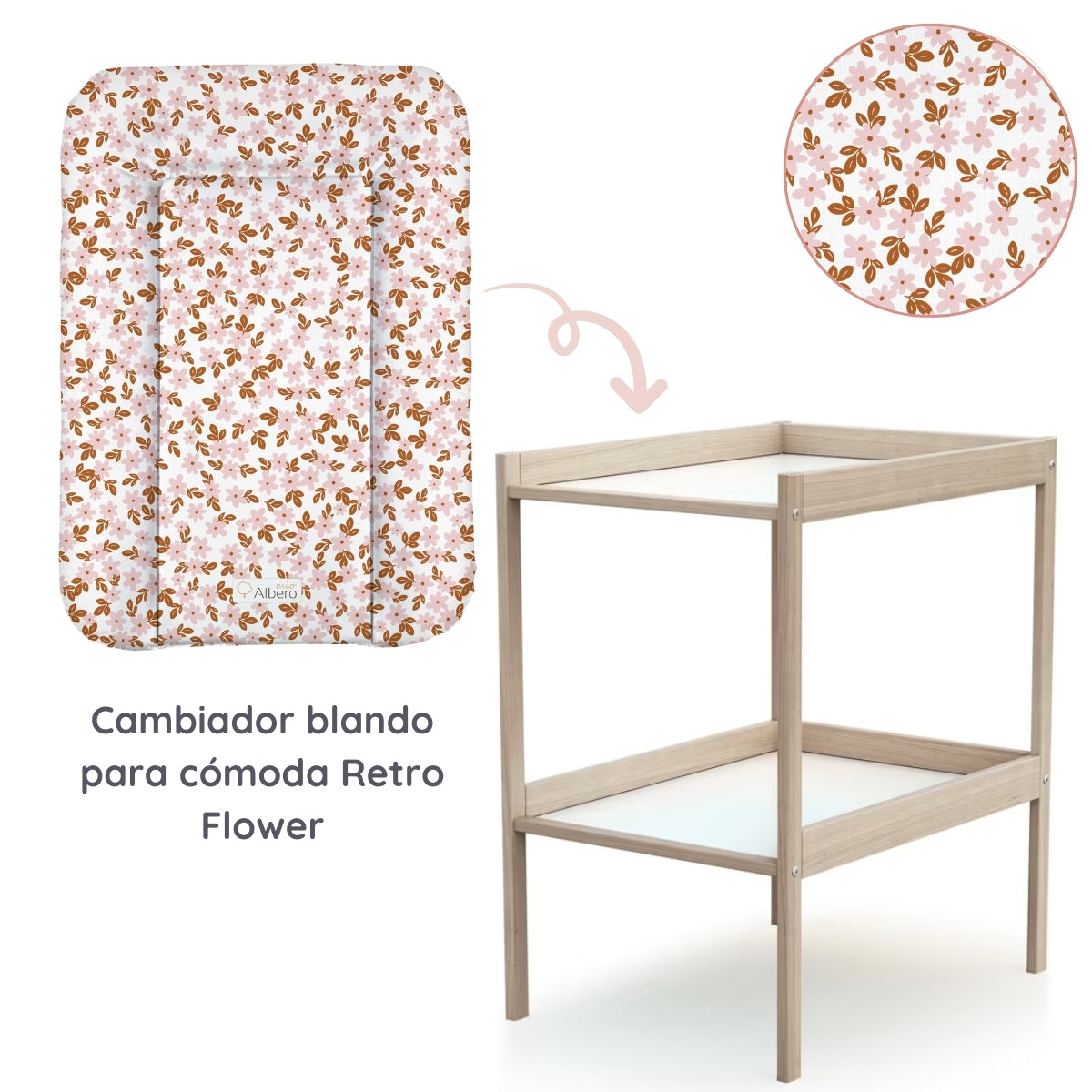 Cambiador Blando Para Comoda 70x50 Retro Flower