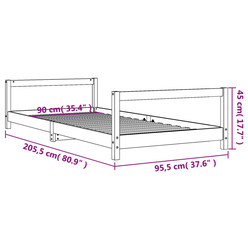 Estructura De Cama Para Niños Madera De Pino Blanco 90x200 Cm / Vetonek_5