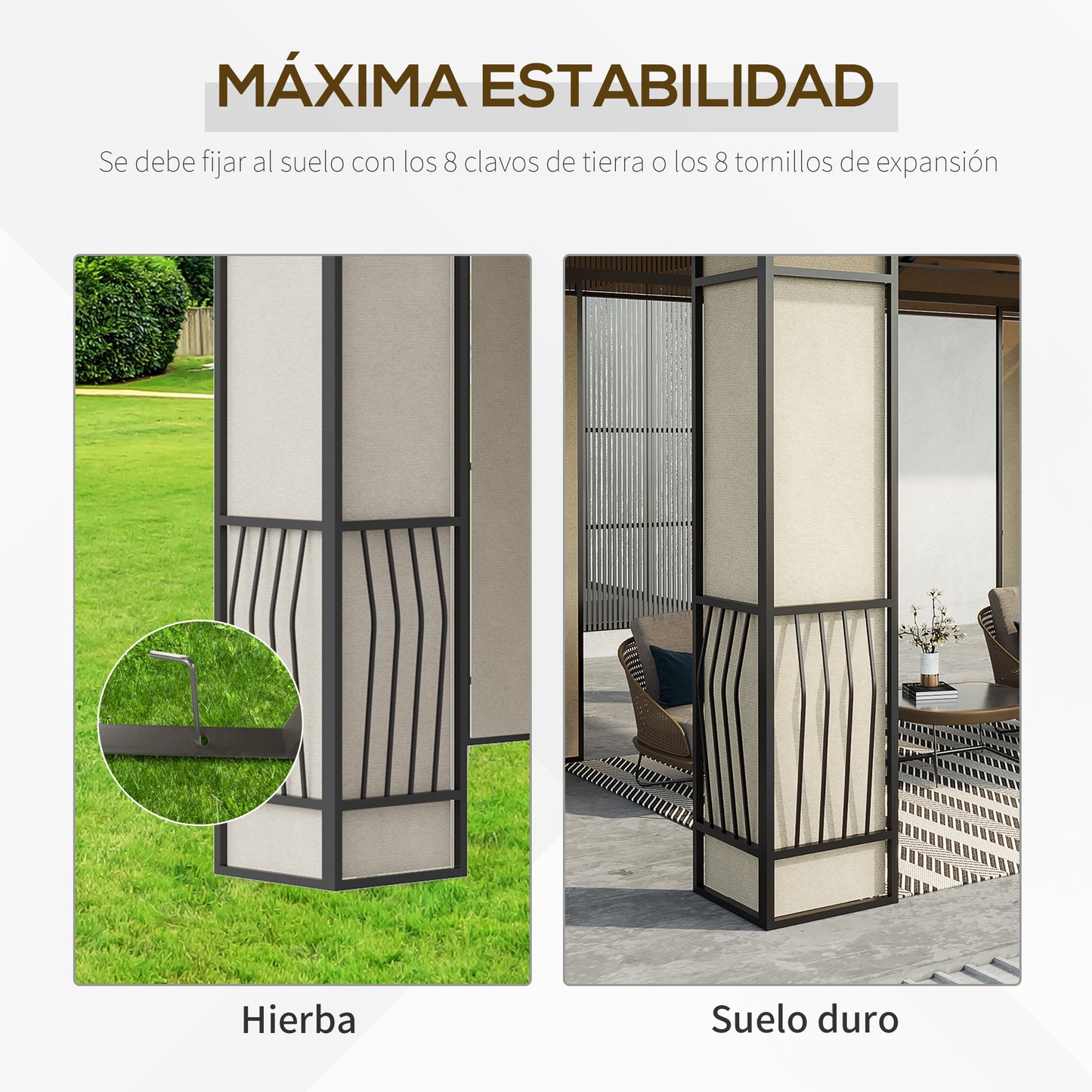 Outsunny Cenador De Jardín 3,6x3 M Con Techo De Policarbonato Y Protección Solar_5