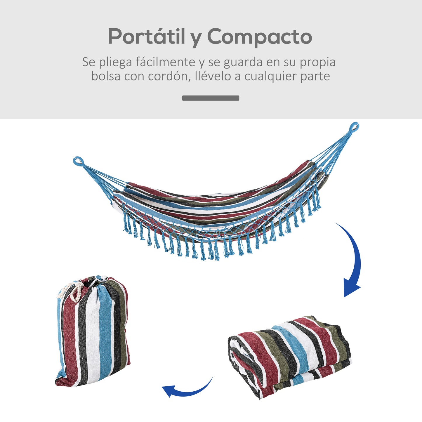 Outsunny Hamaca Doble De Algodón 285x150 Cm Carga 120 Kg Portátil Para Acampar_5