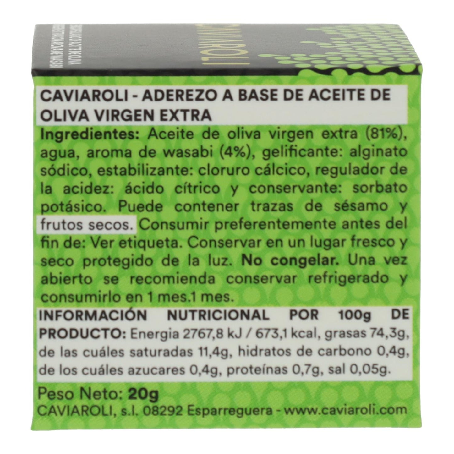 Esferas gelificadas de aceite de oliva virgen extra y wasabi Caviaroli 20g
