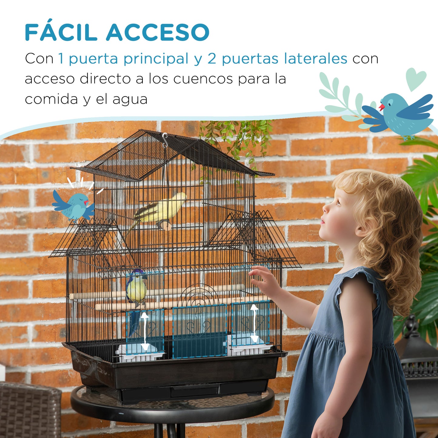 Pawhut Jaula Para Pájaros 50,5x41x63 Cm Con 5 Puertas 2 Comederos 2 Perchas_5