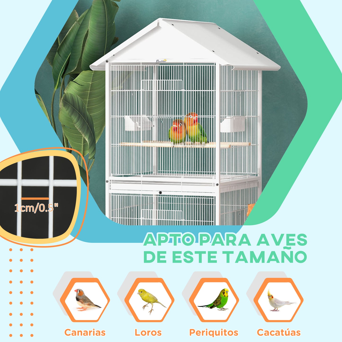 Pawhut Jaula Para Pájaros Grande De 2 Pisos 78x75x168 Cm Blanco_5