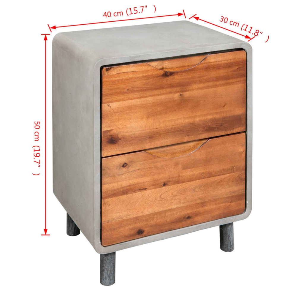 Mesita De Noche De Hormigón Y Madera Maciza Acacia 40x30x50 Cm_4