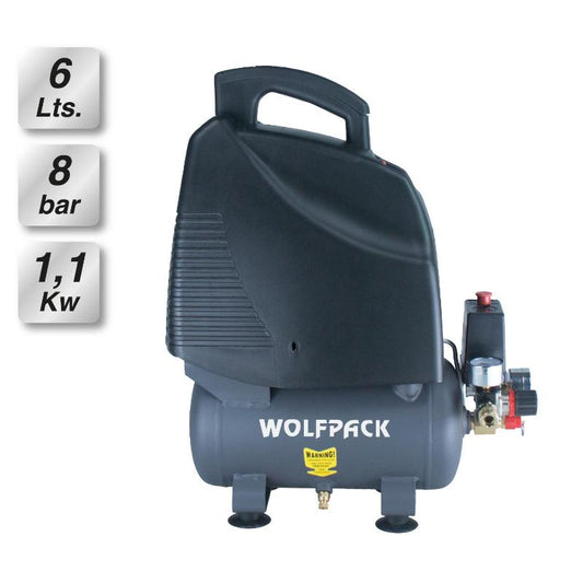 Compresor Aire Wolfpack 6 Litros / 8 Bares / 1,1 Kw - 1,5 Hp  Sin Aceite